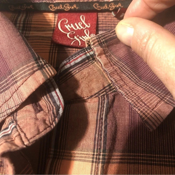 Cruel Girl Plaid Long Sleeve Button Down Shirt - Purple and  Peach Size Large - Picture 10 of 10